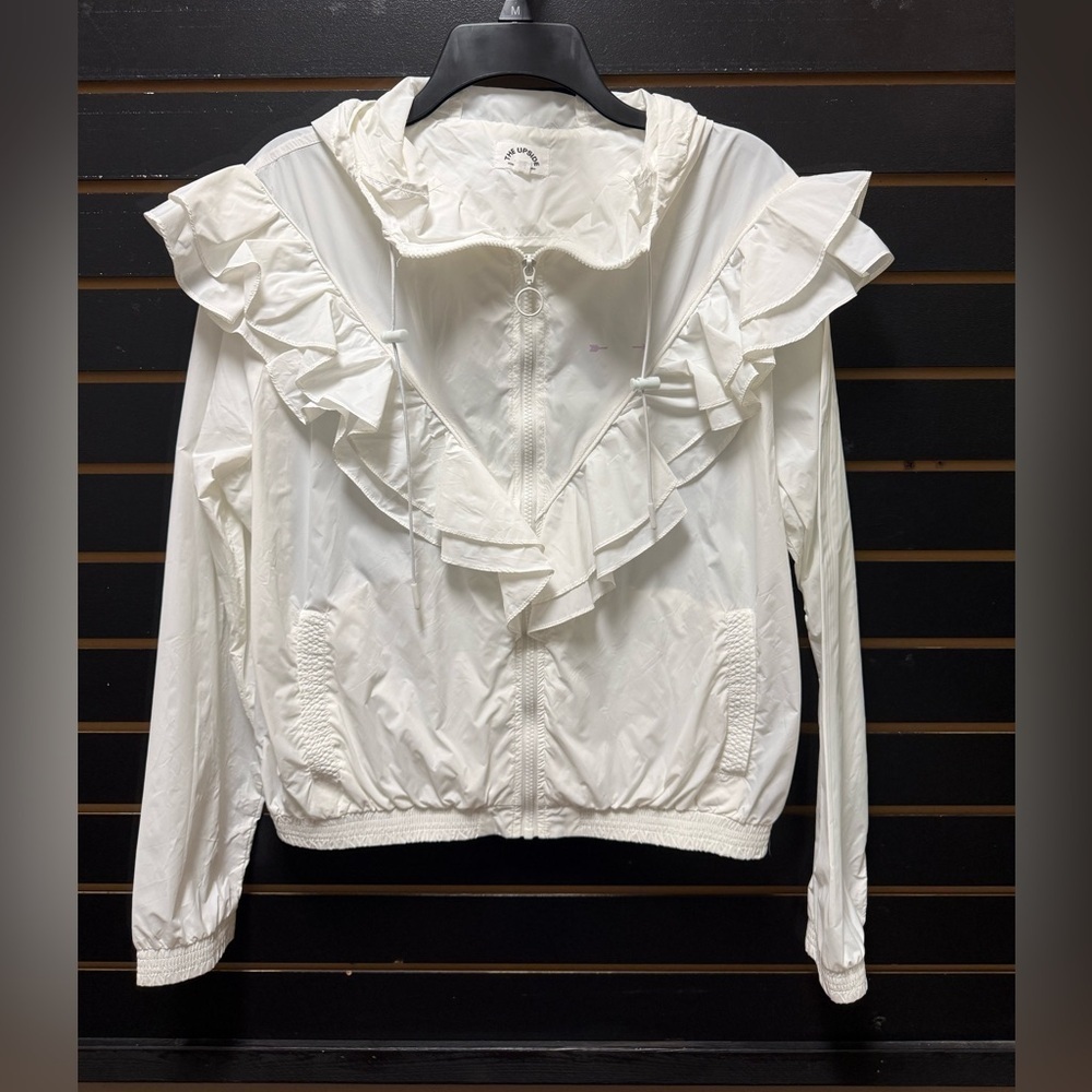 The Upside White Ruffle Hooded Windbreaker Jacket Size M US 8